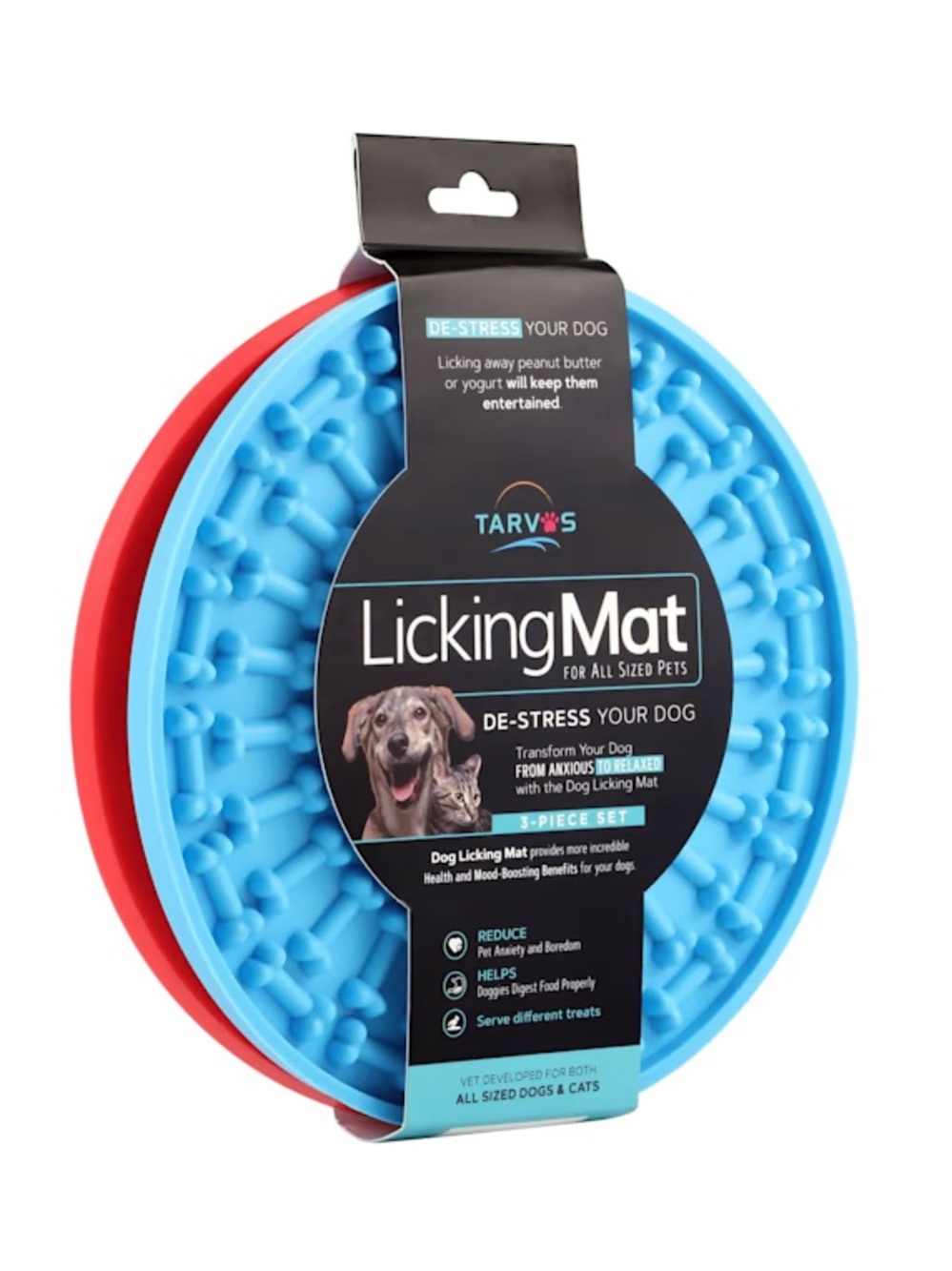 Tarvo's Blue & Red Licking Mat for Dogs - De-Stress Treat Toy